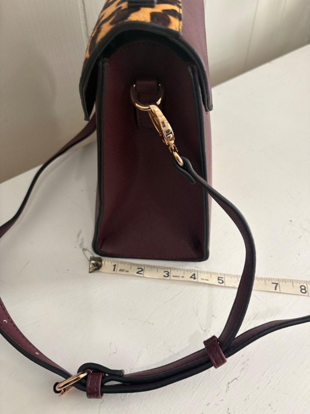 Dune London Leopard Flap Satchel Handbag - Brown & Tan - Picture 5 of 10